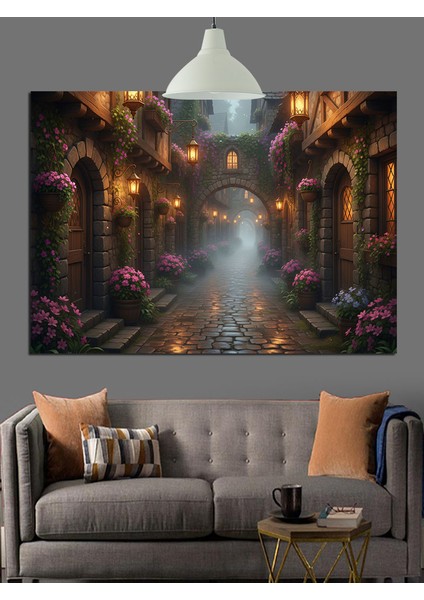 Gotik Kemerli Karanlık Koridor Dekoratif Kanvas - Mdf Ahşap Tablo
