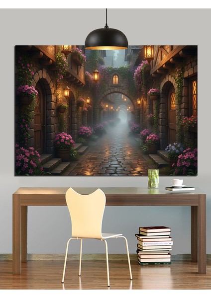 Gotik Kemerli Karanlık Koridor Dekoratif Kanvas - Mdf Ahşap Tablo fiyatları