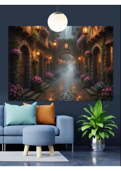 Gotik Kemerli Karanlık Koridor Dekoratif Kanvas - Mdf Ahşap Tablo modelleri