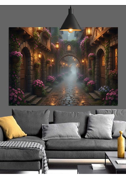 Gotik Kemerli Karanlık Koridor Dekoratif Kanvas - Mdf Ahşap Tablo indirimleri