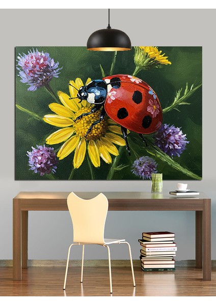 Uğur Böceği Papatya Çiçeği Yakın Dekoratif Kanvas - Mdf Ahşap Tablo fiyatları