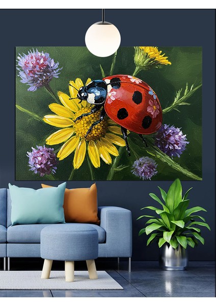 Uğur Böceği Papatya Çiçeği Yakın Dekoratif Kanvas - Mdf Ahşap Tablo modelleri