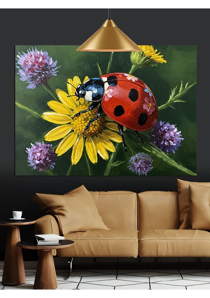 Uğur Böceği Papatya Çiçeği Yakın Dekoratif Kanvas - Mdf Ahşap Tablo fırsatları