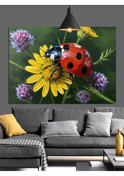 Uğur Böceği Papatya Çiçeği Yakın Dekoratif Kanvas - Mdf Ahşap Tablo indirimleri