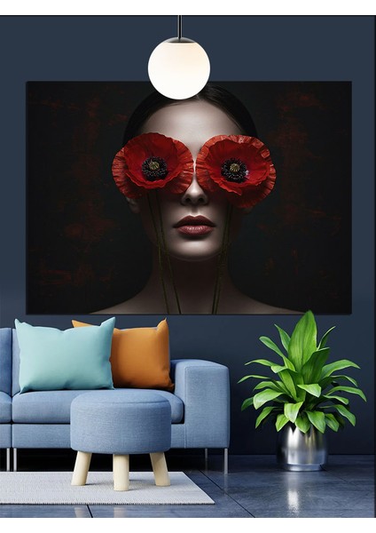 Kırmızı Maskeli Kadın Dekoratif Kanvas - Mdf Ahşap Tablo fiyatları