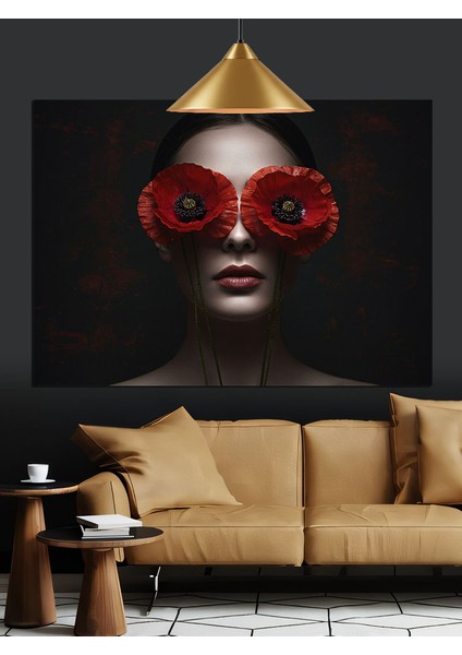 Kırmızı Maskeli Kadın Dekoratif Kanvas - Mdf Ahşap Tablo modelleri
