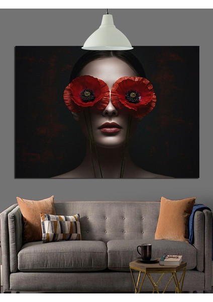 Kırmızı Maskeli Kadın Dekoratif Kanvas - Mdf Ahşap Tablo indirimleri