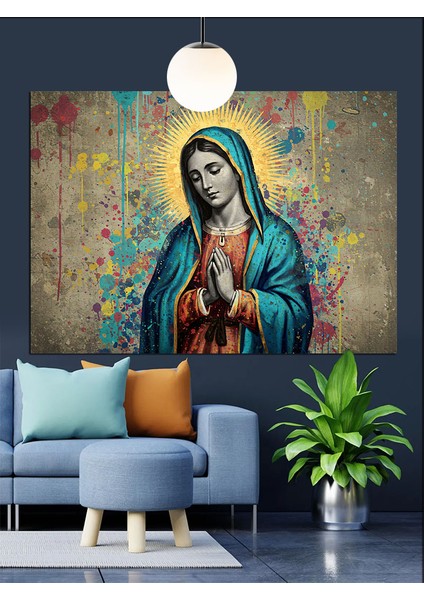 Meryem Ana Figürü Dini Portre Dekoratif Kanvas - Mdf Ahşap Tablo