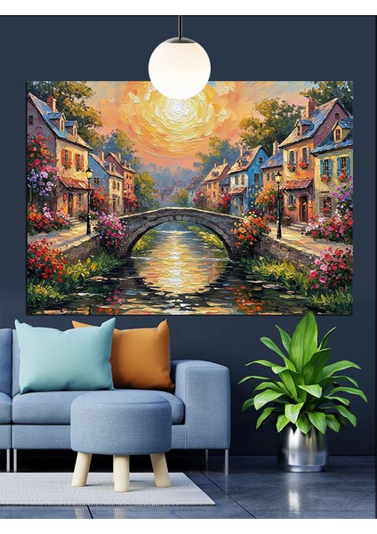 Köprü Altında Neşeli Sokak Dekoratif Kanvas - Mdf Ahşap Tablo fiyatları