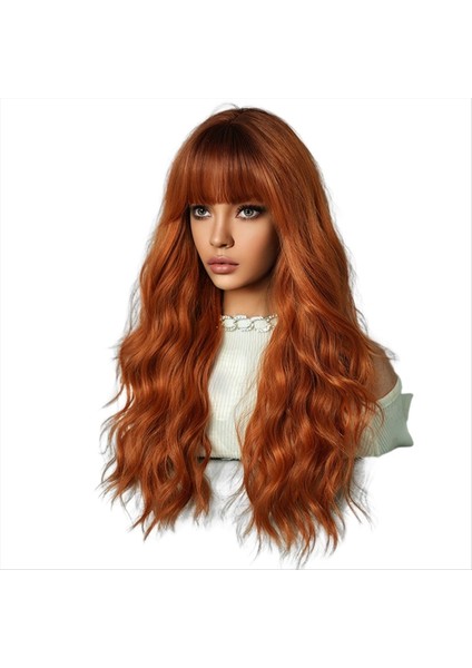 Balkabağı Turuncu Baş Boyalı 64CM Peruk Dişi Uzun Kıvırcık Saçlar Büyük Dalga Kıvırcık Saç Tam Baş Tam Set Doğal Peruk (Yurt Dışından) modelleri