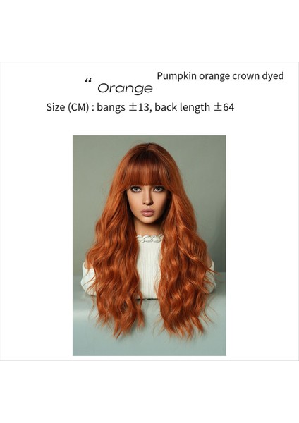 Balkabağı Turuncu Baş Boyalı 64CM Peruk Dişi Uzun Kıvırcık Saçlar Büyük Dalga Kıvırcık Saç Tam Baş Tam Set Doğal Peruk (Yurt Dışından) fırsatları