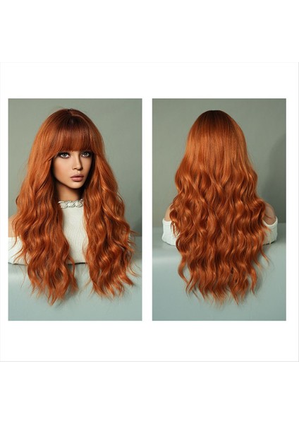 Balkabağı Turuncu Baş Boyalı 64CM Peruk Dişi Uzun Kıvırcık Saçlar Büyük Dalga Kıvırcık Saç Tam Baş Tam Set Doğal Peruk (Yurt Dışından) indirimleri