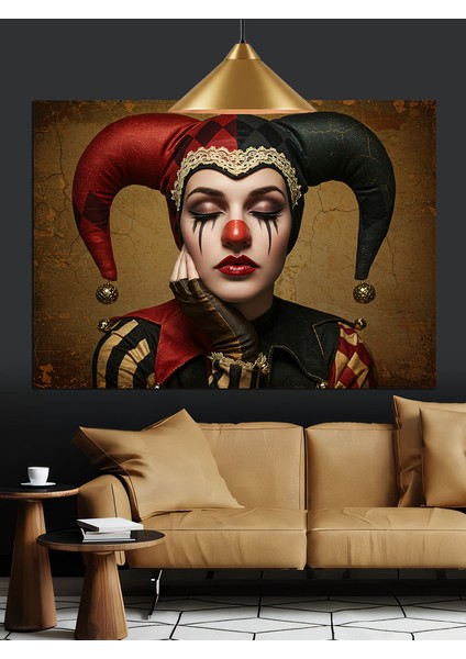 Joker Makyajlı Palyaço Kadın Dekoratif Kanvas - Mdf Ahşap Tablo