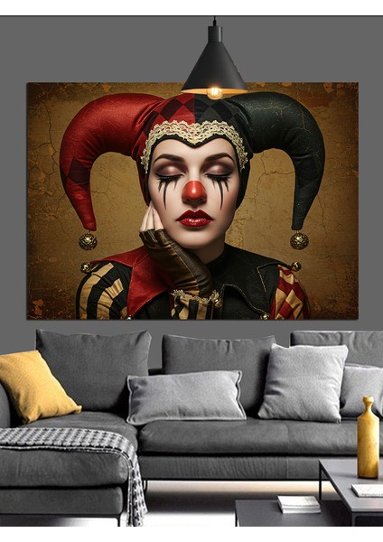 Joker Makyajlı Palyaço Kadın Dekoratif Kanvas - Mdf Ahşap Tablo fiyatları