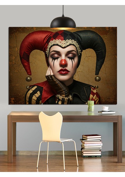 Joker Makyajlı Palyaço Kadın Dekoratif Kanvas - Mdf Ahşap Tablo fırsatları