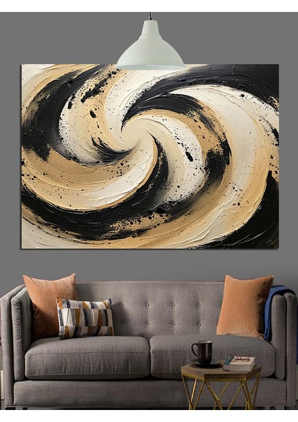 Siyah Beyaz Spiral Soyut Dekoratif Kanvas - Mdf Ahşap Tablo