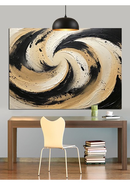 Siyah Beyaz Spiral Soyut Dekoratif Kanvas - Mdf Ahşap Tablo fiyatları