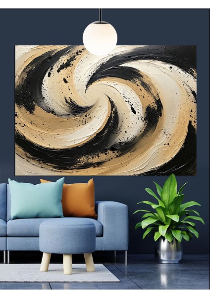 Siyah Beyaz Spiral Soyut Dekoratif Kanvas - Mdf Ahşap Tablo modelleri