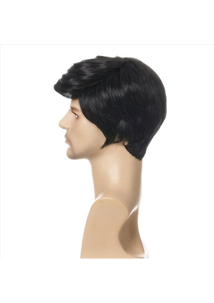 5x Moda Peruk Kısa Siyah Erkek Erkekler Için Düz Sentetik Peruk Saç Uçağı Gerçekçi Doğal Siyah Toupee Peruk (Yurt Dışından) modelleri