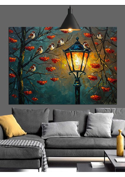 Sokak Lambası Yanan Fener Dekoratif Kanvas - Mdf Ahşap Tablo modelleri