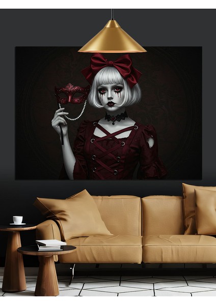 Maskeli Kız Dekoratif Kanvas - Mdf Ahşap Tablo