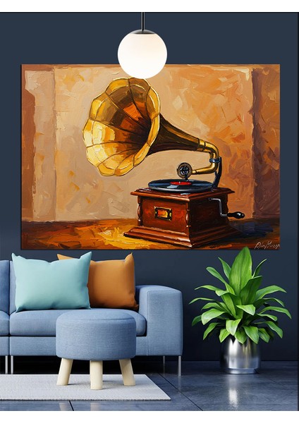 Gramofon Antika Müzik Çalar Dekoratif Kanvas - Mdf Ahşap Tablo