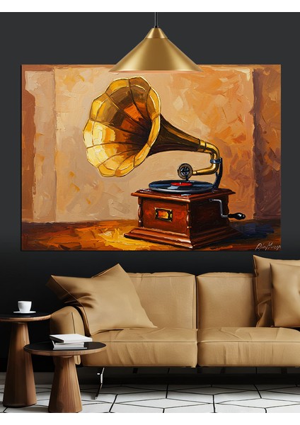 Gramofon Antika Müzik Çalar Dekoratif Kanvas - Mdf Ahşap Tablo fiyatları
