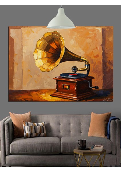 Gramofon Antika Müzik Çalar Dekoratif Kanvas - Mdf Ahşap Tablo fırsatları