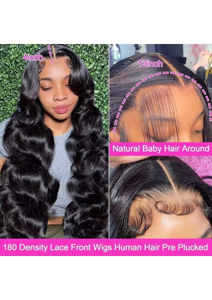 26 Inç Vücut Dalgası Dantel Ön Peruk Insan Saç Perukları Insan Saçı Ön Önceden Koparılmış Bebek Saçları Parlak Peruklar Insan Saç (Yurt Dışından) fiyatları