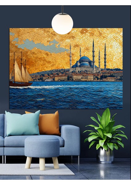Istanbul Silüeti Cami Minareler Dekoratif Kanvas - Mdf Ahşap Tablo