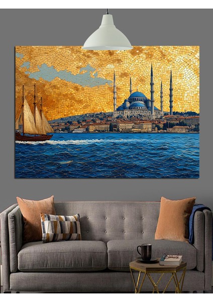 Istanbul Silüeti Cami Minareler Dekoratif Kanvas - Mdf Ahşap Tablo fırsatları
