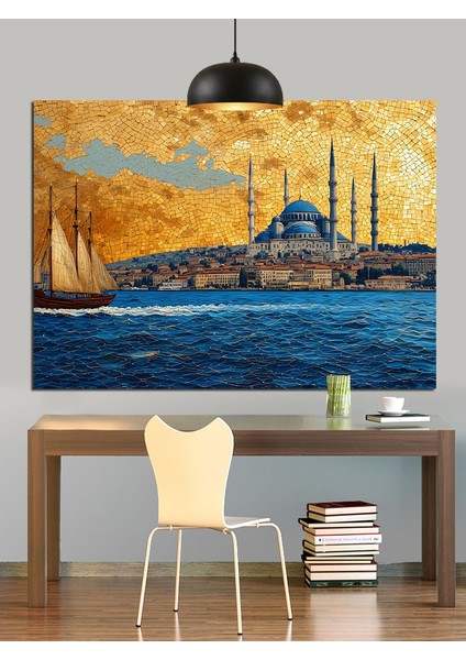 Istanbul Silüeti Cami Minareler Dekoratif Kanvas - Mdf Ahşap Tablo indirimleri