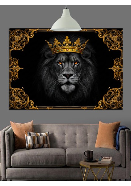 Aslan Kafası Kraliyet Tacı Dekoratif Kanvas - Mdf Ahşap Tablo