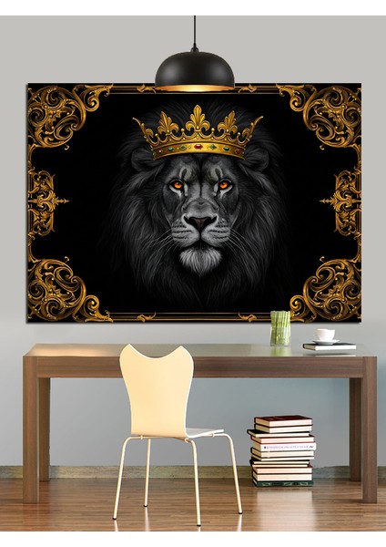 Aslan Kafası Kraliyet Tacı Dekoratif Kanvas - Mdf Ahşap Tablo fiyatları