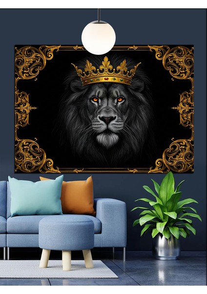 Aslan Kafası Kraliyet Tacı Dekoratif Kanvas - Mdf Ahşap Tablo modelleri