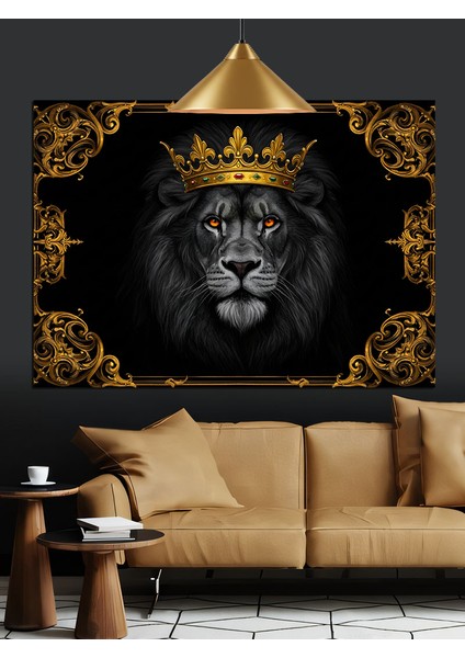 Aslan Kafası Kraliyet Tacı Dekoratif Kanvas - Mdf Ahşap Tablo fırsatları