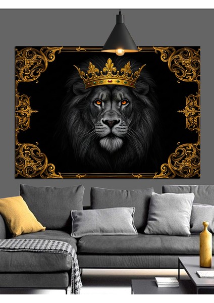 Aslan Kafası Kraliyet Tacı Dekoratif Kanvas - Mdf Ahşap Tablo indirimleri