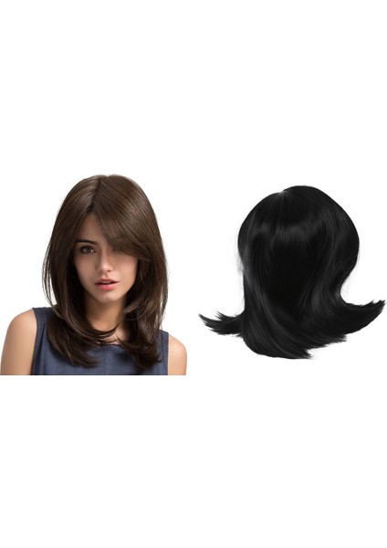 Kadın Saç Perukları Bayanlar Parti Günlük Doğal Dalga Koyu Kahverengi Yan Ayrılık ve Kısa Ön Insan Saç Perukları (Yurt Dışından)