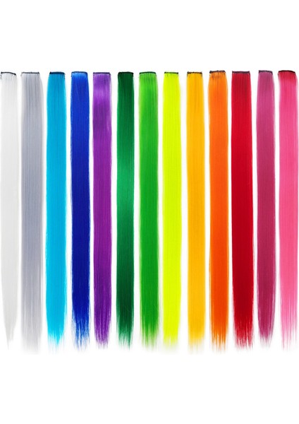 13 Adet Renkli Parti Saç Uzatmalarında Renkli Klipsi Vurgular 55CM Mor + Mavi ve 13 Adet Gökkuşağı (Yurt Dışından) modelleri