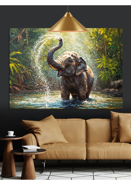 Yavru Fil Gün Batımı Manzarası Dekoratif Kanvas - Mdf Ahşap Tablo