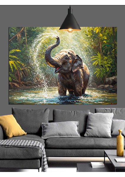 Yavru Fil Gün Batımı Manzarası Dekoratif Kanvas - Mdf Ahşap Tablo fiyatları