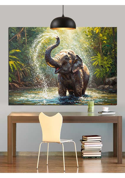 Yavru Fil Gün Batımı Manzarası Dekoratif Kanvas - Mdf Ahşap Tablo fırsatları