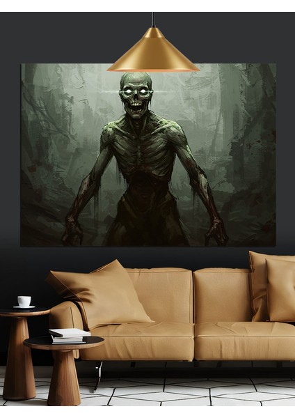 Karanlık Yeşil Zombi Figürü Dekoratif Kanvas - Mdf Ahşap Tablo