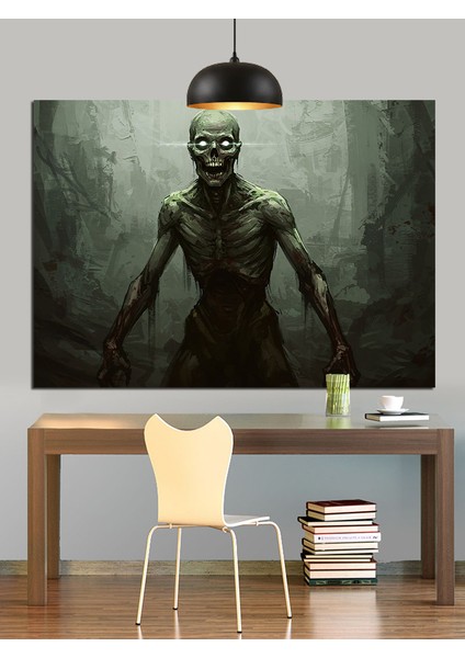 Karanlık Yeşil Zombi Figürü Dekoratif Kanvas - Mdf Ahşap Tablo fırsatları