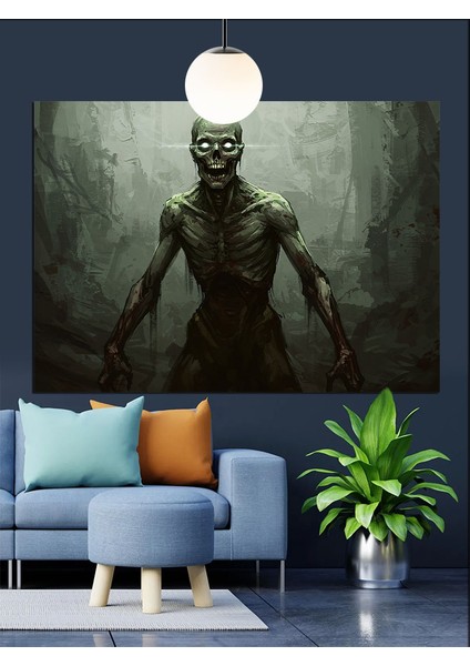 Karanlık Yeşil Zombi Figürü Dekoratif Kanvas - Mdf Ahşap Tablo indirimleri