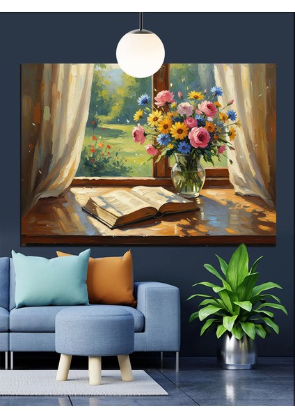 Çiçek Vazosu Pencere Natürmort Dekoratif Kanvas - Mdf Ahşap Tablo fiyatları
