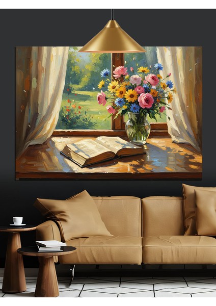 Çiçek Vazosu Pencere Natürmort Dekoratif Kanvas - Mdf Ahşap Tablo modelleri