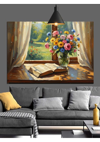 Çiçek Vazosu Pencere Natürmort Dekoratif Kanvas - Mdf Ahşap Tablo fırsatları