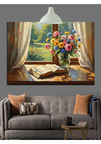 Çiçek Vazosu Pencere Natürmort Dekoratif Kanvas - Mdf Ahşap Tablo indirimleri