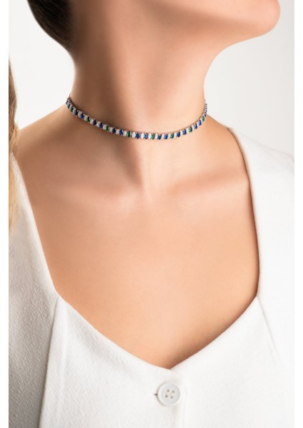 Yakamoz Hikayesi 18 Ayar Beyaz Altın Kaplama 42 cm Gümüş Choker Kolye